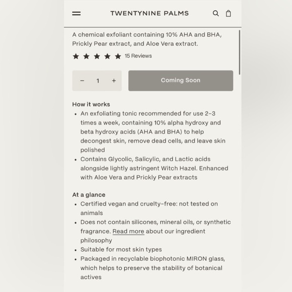 New Twentynine Palms Facial Exfoliating Solution skincare - Picture 2 of 5